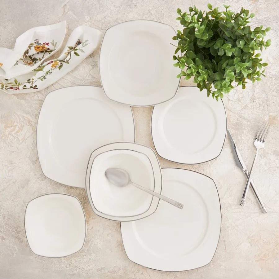 Porcelain Dinner Sets | Karaca Karaca Adelia 24-Piece Porcelain Dinner Set For 6 People, White Platinum