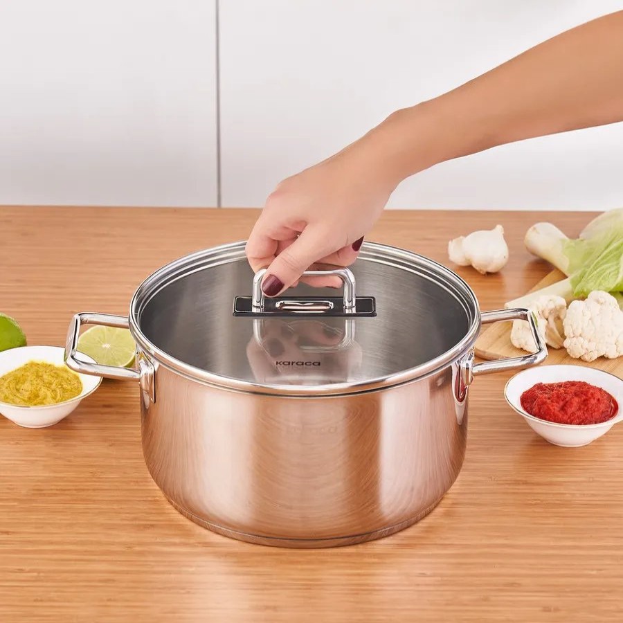 Induction Cookware | Karaca Karaca Grace Stainless Steel Induction Stockpot With Lid, 24Cm, Silver