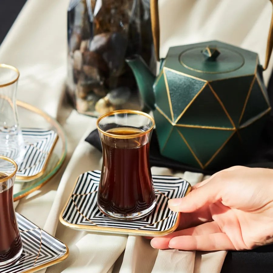 Turkish Tea Sets | Karaca Karaca Black Noir 12 Piece Glass Turkish Tea Set For 6 People, Multi