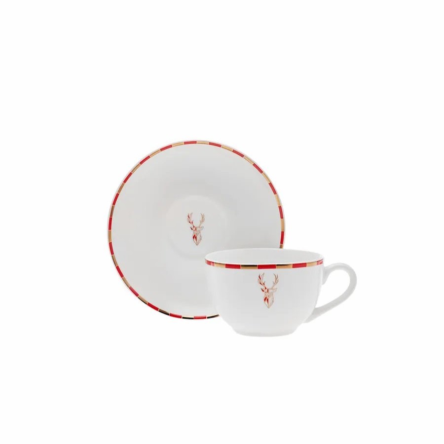 Cups & Saucers | Karaca Karaca Aries 2 Piece Porcelain Tea Cup And Saucer, 220Ml, Red Multi