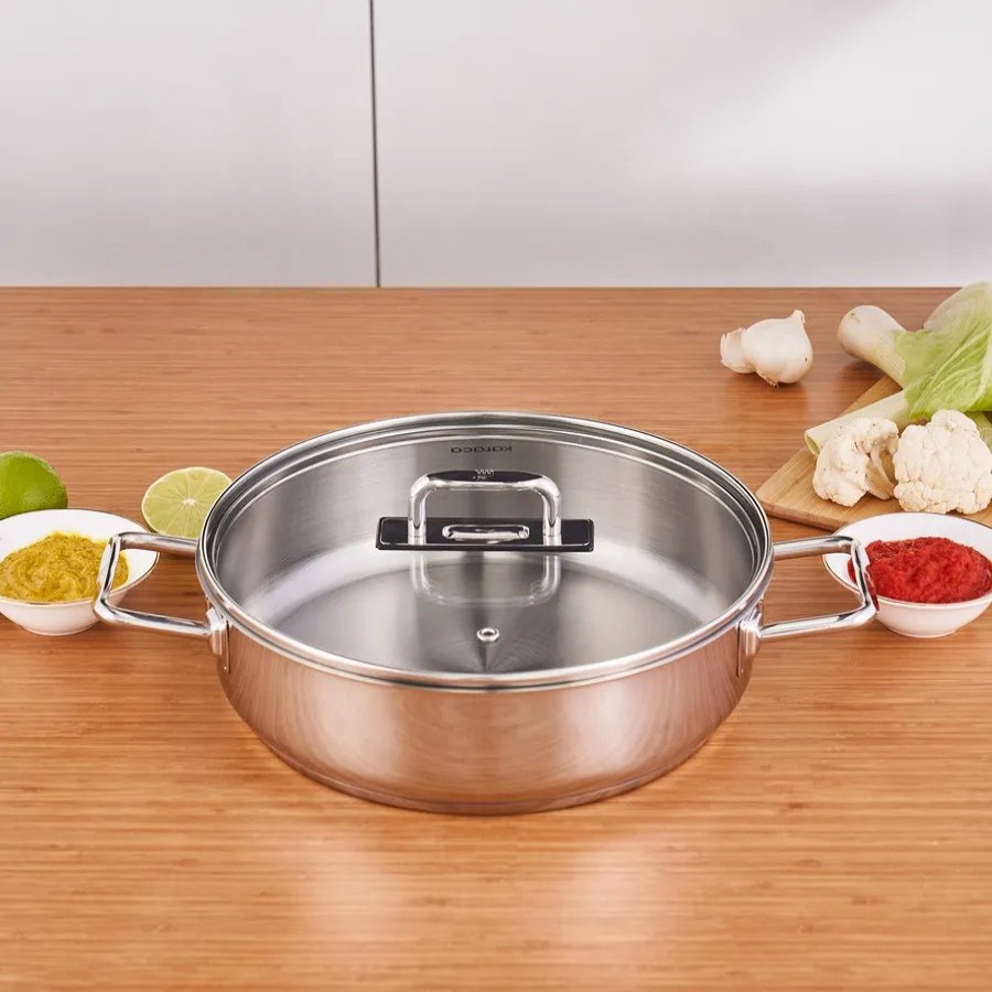 Pots | Karaca Karaca Grace Stainless Steel Induction Shallow Casserole With Lid, 26Cm, Silver