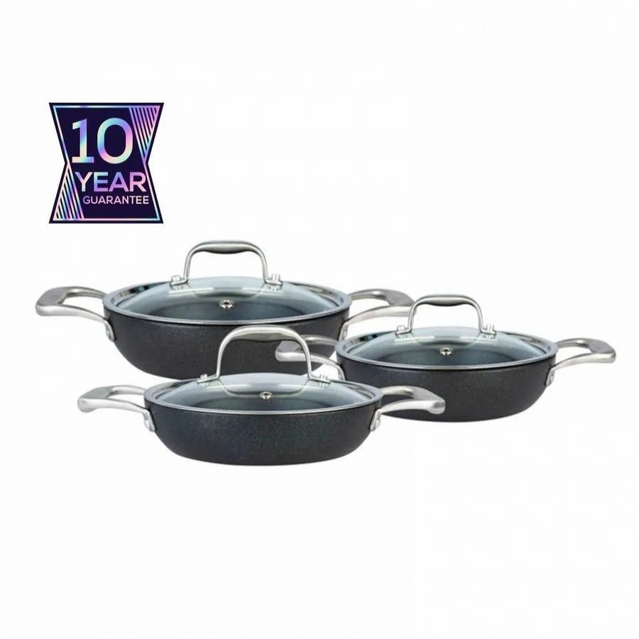 Pan Sets | Karaca Karaca Biodiamond Pro Non-Stick Induction Shallow Stock Pot Set, 6 Piece, Black