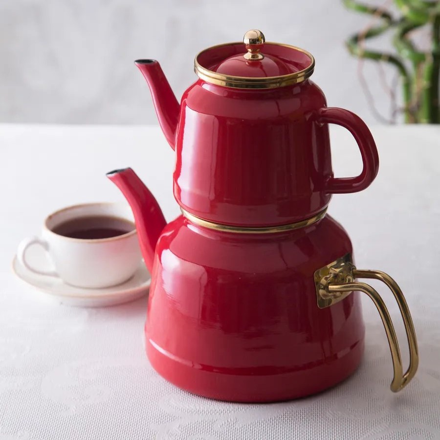 Turkish Teapots | Karaca Karaca Troy Enamel Induction Teapot, 28Cm, Red Gold