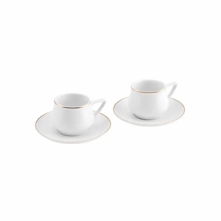 Espresso&Turkish Coffee Cup Sets | Karaca Karaca Nakkas 4 Piece Porcelain Espresso Turkish Coffee Cup Set For 2 People, 90Ml, White Gold