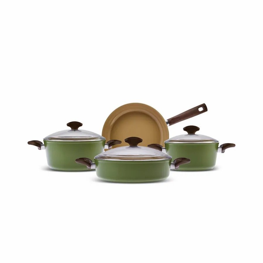 Swiss Crystal Cookware | Karaca Karaca X Refika Birgul Swiss Crystal Nature Pro 7-Piece Non-Stick Cookware Set, Green Brown