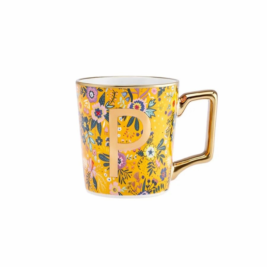 Mugs | Karaca Karaca Flower Porcelain Letter P Mug, 350Ml, Multi