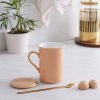 Mugs | Karaca Karaca Pastel Porcelain Mug With Lid And Spoon, 350Ml, Salmon Gold