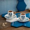 Espresso&Turkish Coffee Cup Sets | Karaca Karaca Iznik 4 Piece Porcelain Espresso Turkish Coffee Cup Set For 2 People, 80Ml, White Blue