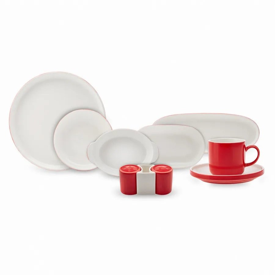 Porcelain Breakfast Sets | Karaca Karaca Nordic Red 27 Piece Porcelain Breakfast Serveware Set For 6 People, Red Cream