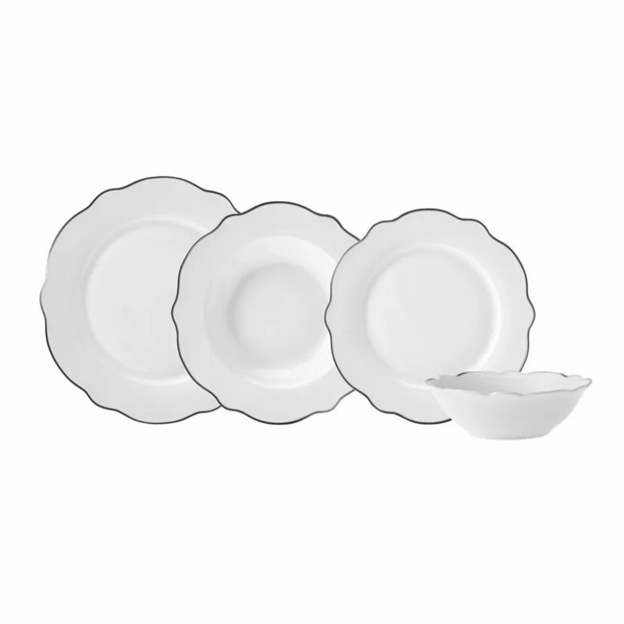 New Generation Bone China Dinner Sets | Karaca Karaca Daisy 24-Piece New Generation Bone China Dinner Set For 6 People, White Platinum