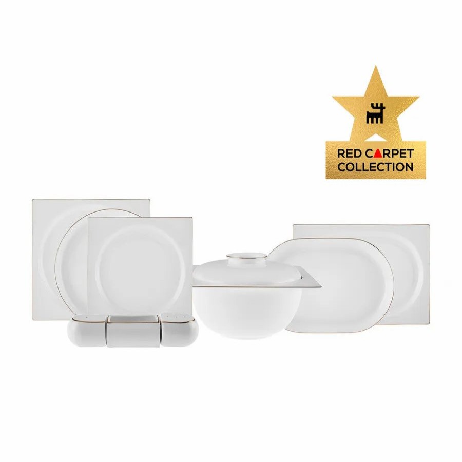 Fine Pearl Dinner Sets | Karaca Karaca Red Carpet Collection Extra Nish 62-Piece Fine Pearl Dinner Set For 12 People, White Gold