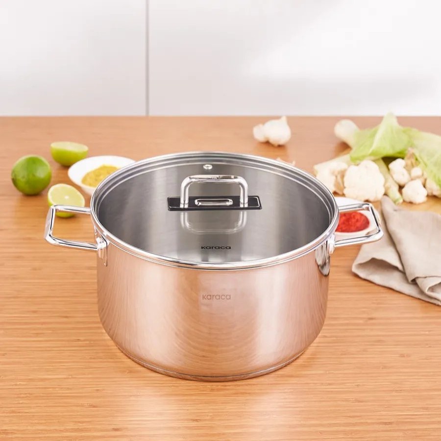 Pots | Karaca Karaca Grace Stainless Steel Induction Stockpot With Lid, 26Cm, Silver