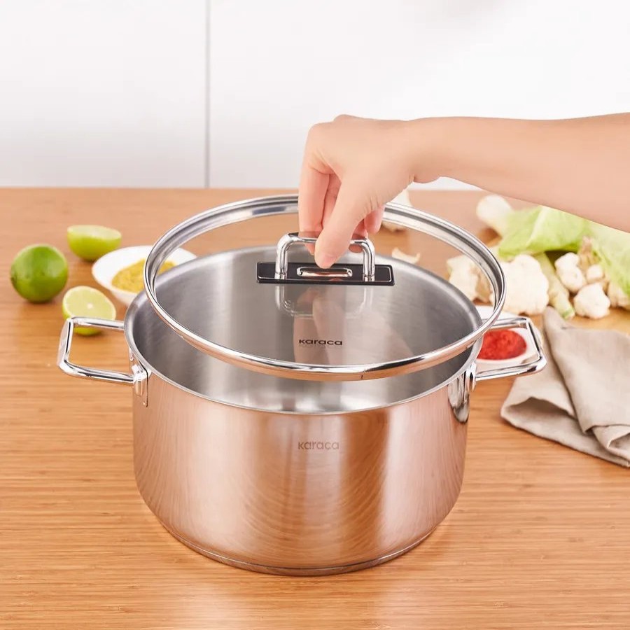 Pots | Karaca Karaca Grace Stainless Steel Induction Stockpot With Lid, 26Cm, Silver