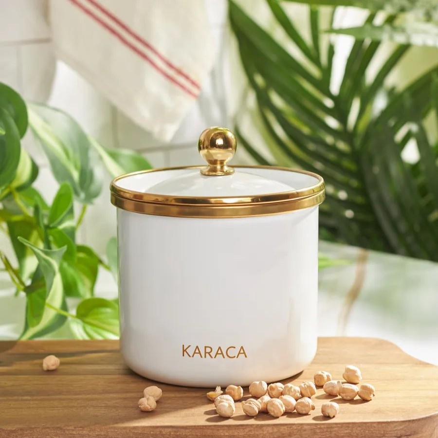 Storage Jars | Karaca Karaca Troy Enamel Storage Jar, Small, White Gold