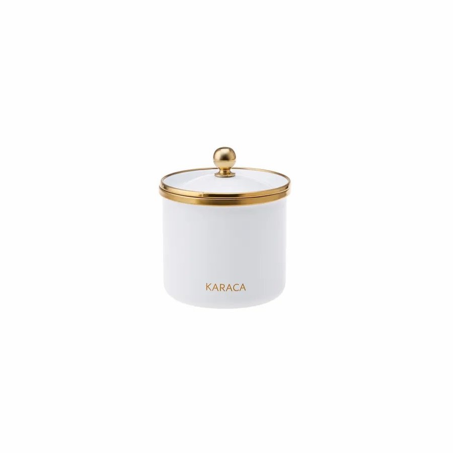 Storage Jars | Karaca Karaca Troy Enamel Storage Jar, Small, White Gold