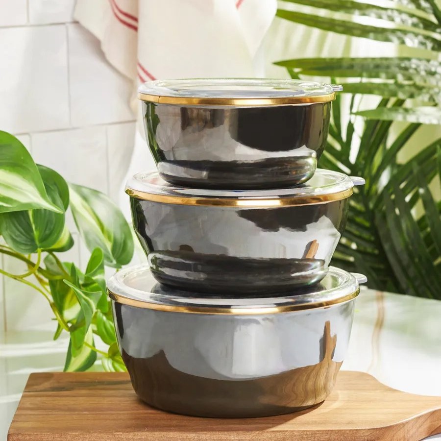 Storage Containers | Karaca Karaca Troy 3 Piece Enamel Induction Storage Container, Black Gold