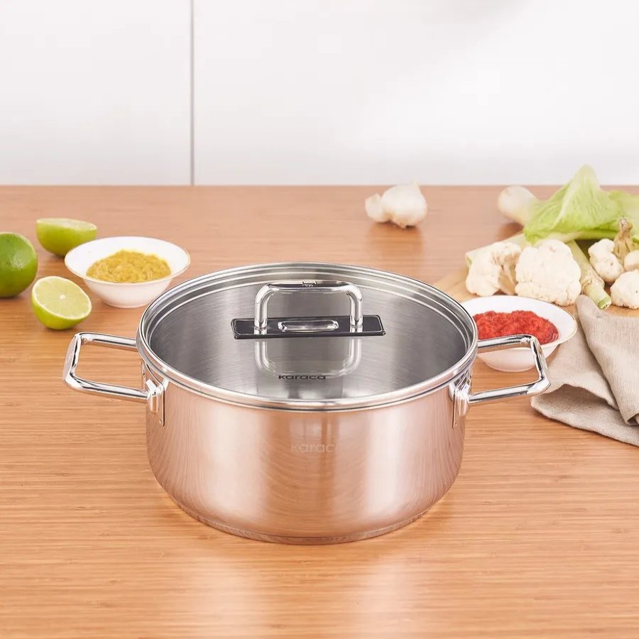 Pots | Karaca Karaca Grace Stainless Steel Induction Stockpot With Lid, 22Cm, Silver