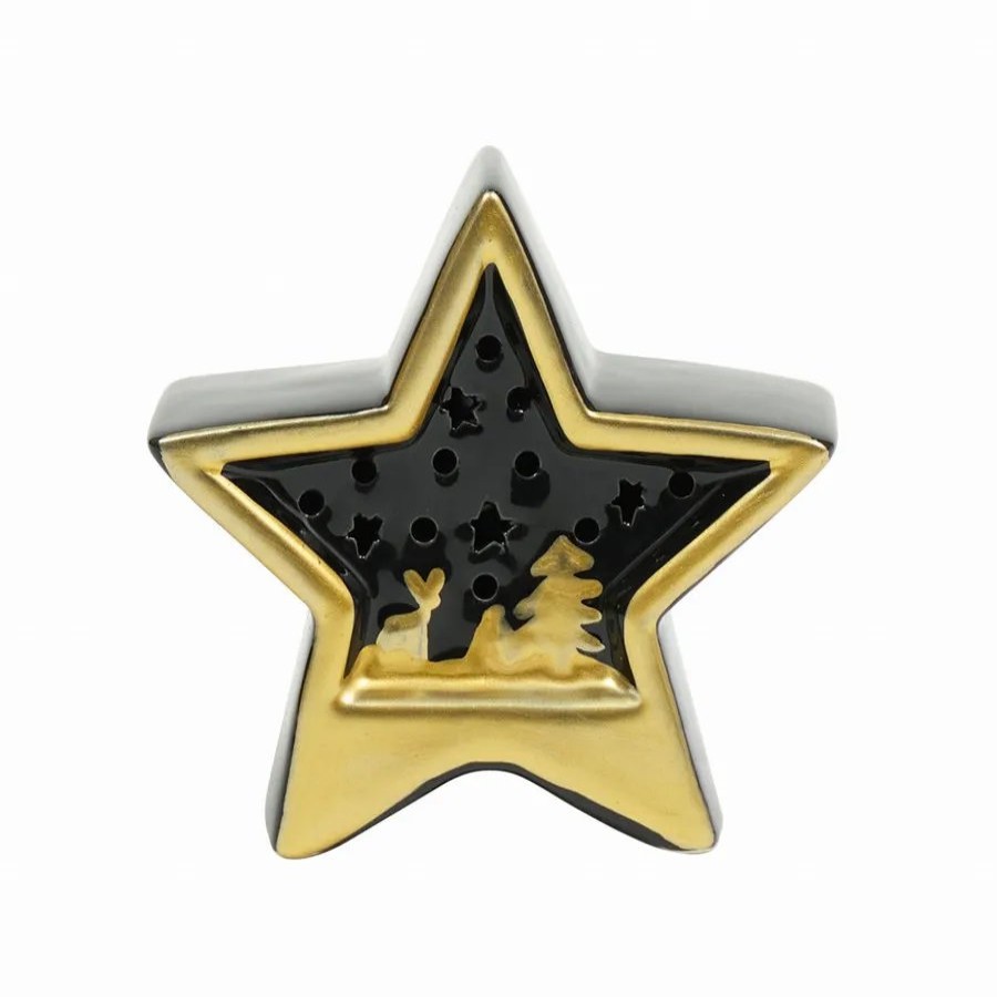 Ornaments | Karaca Home Karaca Home New Year Christmas Star Ceramic Lighting Trinket, 11Cm, Black Gold