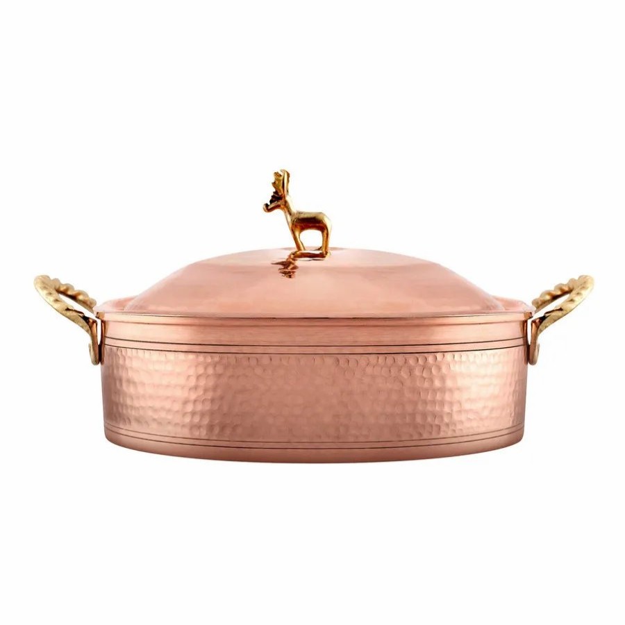 Pots | Karaca Karaca Alacahoyuk Copper Shallow Casserole With Lid, 18Cm, Copper