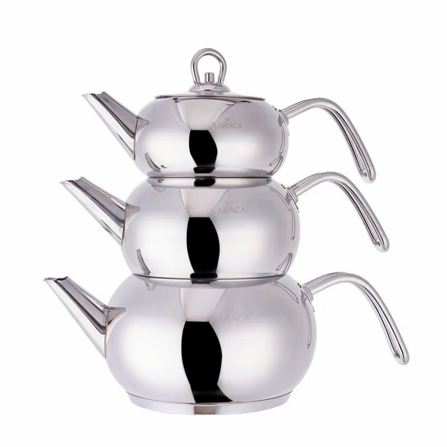 Turkish Teapots | Karaca Karaca 3D Stainless Steel Induction Teapot Set, Silver