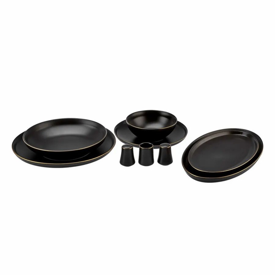 New Generation Bone China Dinner Sets | Karaca Karaca Elara 57-Piece New Generation Bone China Dinner Set For 12 People, Matte Black Gold