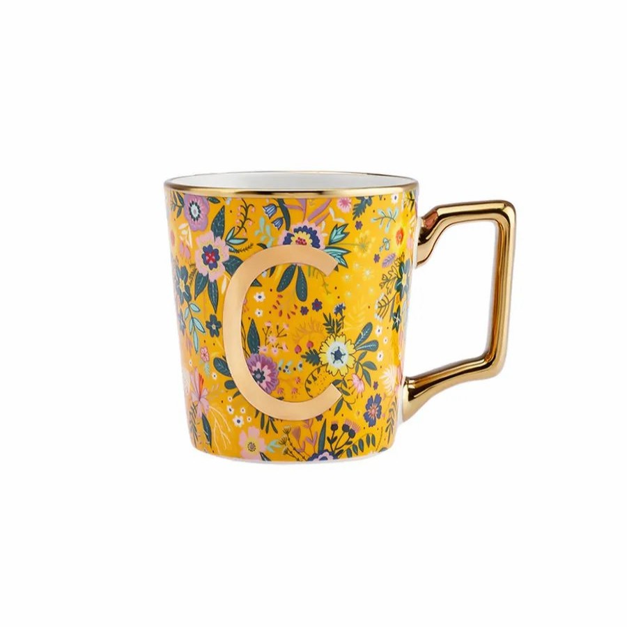 Mugs | Karaca Karaca Flower Porcelain Letter C Mug, 350Ml, Multi