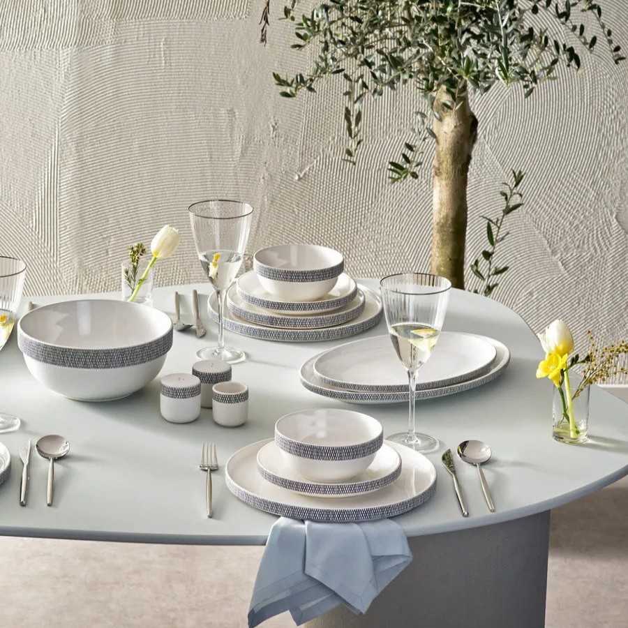 New Generation Bone China Dinner Sets | Karaca Karaca Streamline Fallon 59-Piece New Generation Bone China Dinner Set For 12 People, White Multi