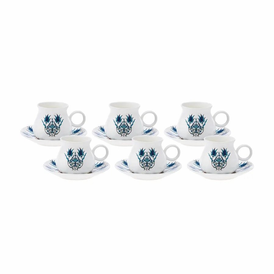 Espresso&Turkish Coffee Cup Sets | Karaca Karaca Bursa 12 Piece Porcelain Espresso Turkish Coffee Cup Set For 6 People ,90Ml, Blue White