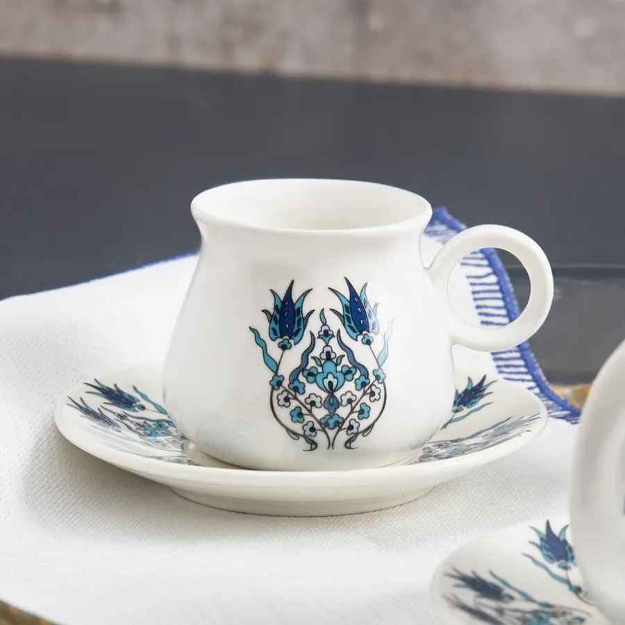 Espresso&Turkish Coffee Cup Sets | Karaca Karaca Bursa 12 Piece Porcelain Espresso Turkish Coffee Cup Set For 6 People ,90Ml, Blue White