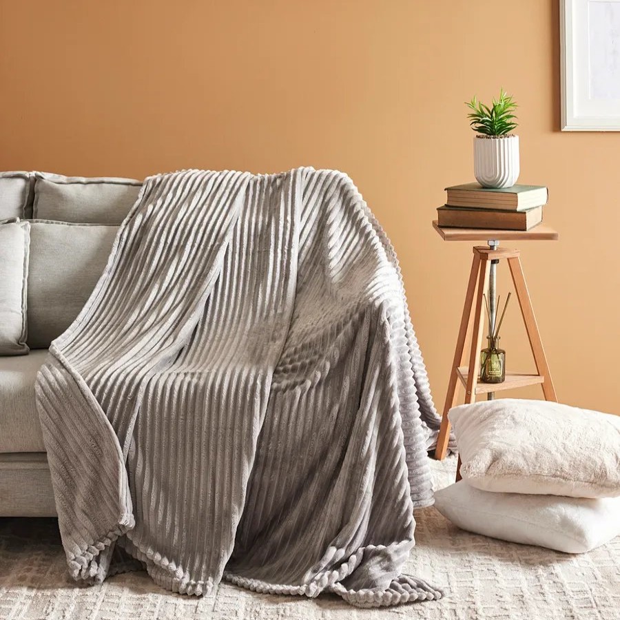 Throws & Blankets | Karaca Karaca Ruby Stripe Wellsoft Blanket, Single, Grey