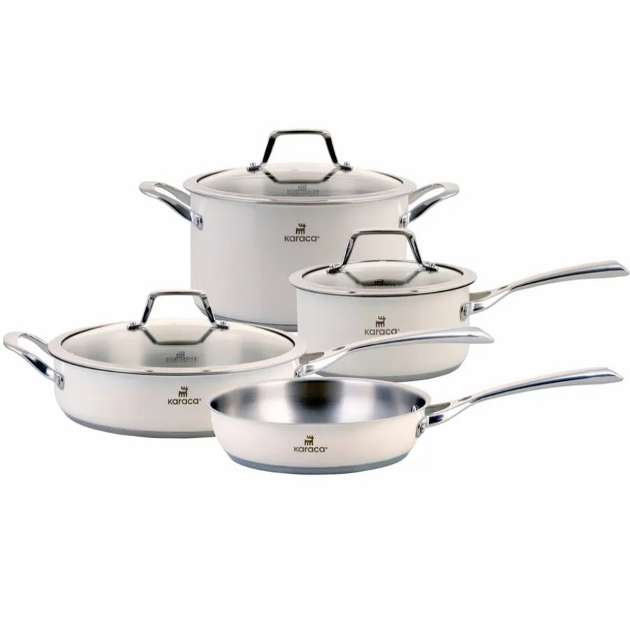 Induction Cookware | Karaca Karaca 7-Piece Stainless Steel Induction Cookware Set, Cream Silver