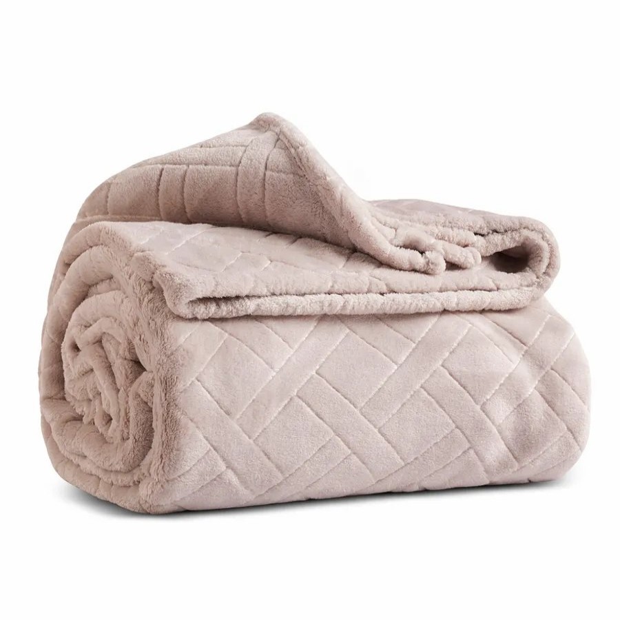 Throws & Blankets | Karaca Karaca Elanor Flannel Emboss Wellsoft Blanket, Double, Ivory