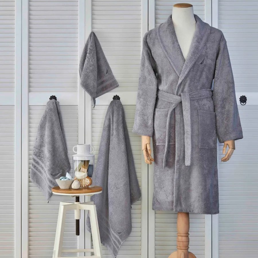 Bathrobes | Nautica Home Nautica Home Crew 100% Turkish Cotton Bathrobe, Large, Grey