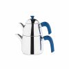 Turkish Teapots | Jumbo Jumbo Siesta Stainless Steel Induction Teapot Set, Blue Silver