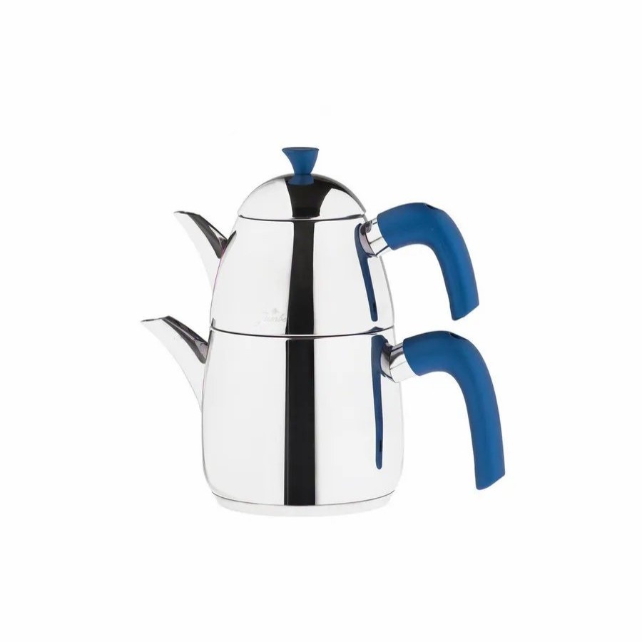 Turkish Teapots | Jumbo Jumbo Siesta Stainless Steel Induction Teapot Set, Blue Silver