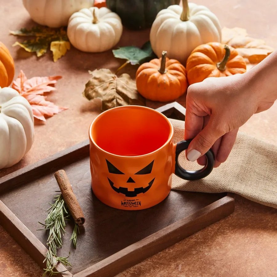 Mugs | Karaca Karaca Halloween Pumpkin Face Ceramic Mug, 10Cm, Orange Black