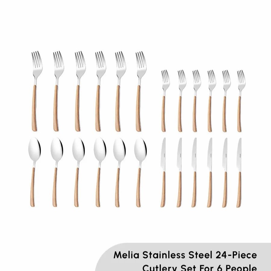 Cutlery Sets | Karaca Karaca Melia 24 Piece Stainless Steel Cutlery Set For 6 People, Silver Brown