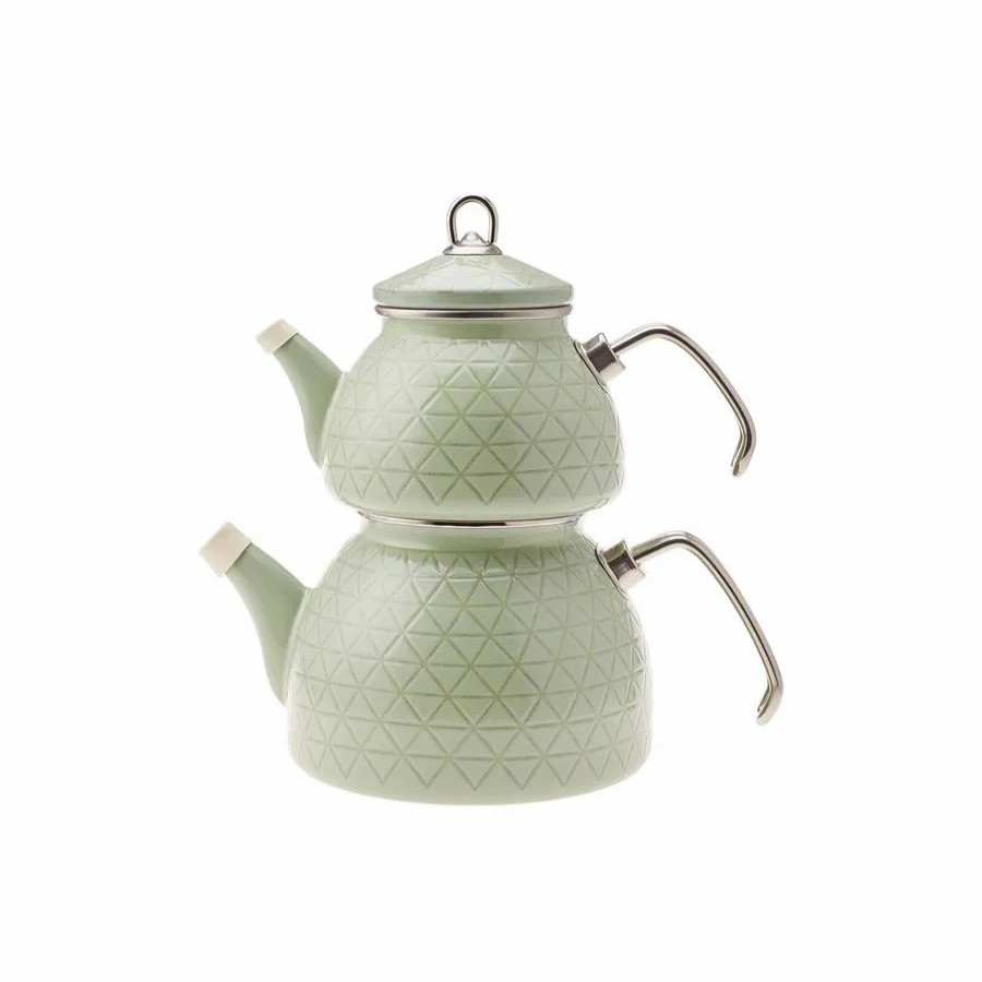 Turkish Teapots | Karaca Karaca Kristal Enamel Induction Teapot Set, Green Silver