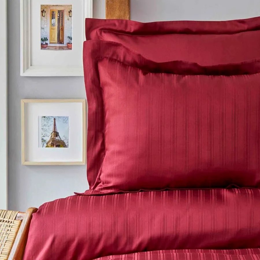 Duvet Cover Sets | Karaca Home Karaca Home Charm Bold 100% Turkish Cotton Duvet Cover Set With Bed Sheet, Single, Burgundy