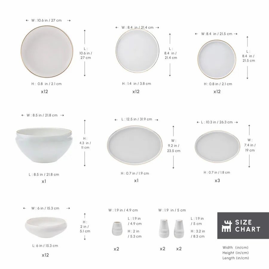 New Generation Bone China Dinner Sets | Karaca Karaca Streamline Sunset 59-Piece New Generation Bone China Dinner Set For 12 People, Gold White