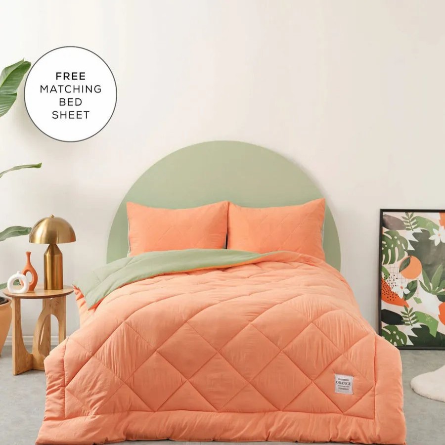 Duvets | Karaca Home Karaca Home Smart Comfort Orange 100% Microfiber Duvet Set With Bed Sheet, Double, Orange Green