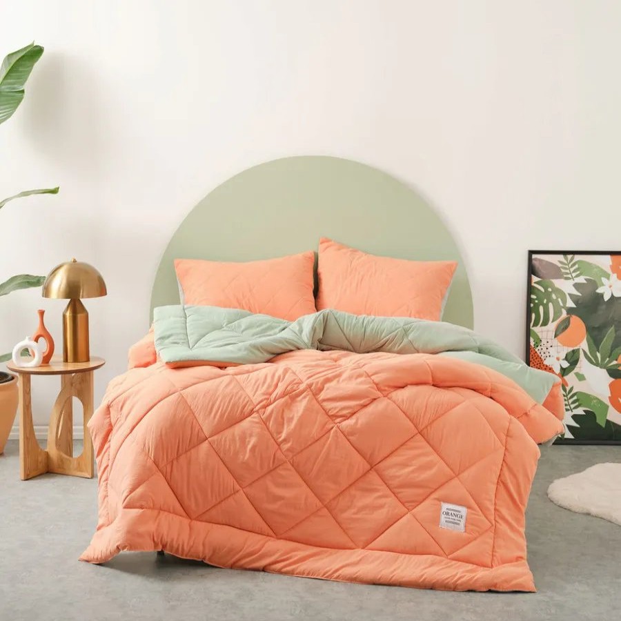 Duvets | Karaca Home Karaca Home Smart Comfort Orange 100% Microfiber Duvet Set With Bed Sheet, Double, Orange Green