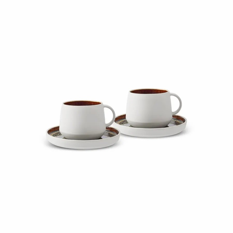 Tea Set | Karaca Karaca Galactic 4 Piece Reactive Glaze Tea Cup And Saucer Set For 2 People, 300Ml, White Multi