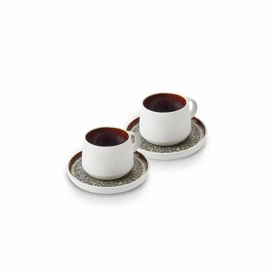 Tea Set | Karaca Karaca Galactic 4 Piece Reactive Glaze Tea Cup And Saucer Set For 2 People, 300Ml, White Multi