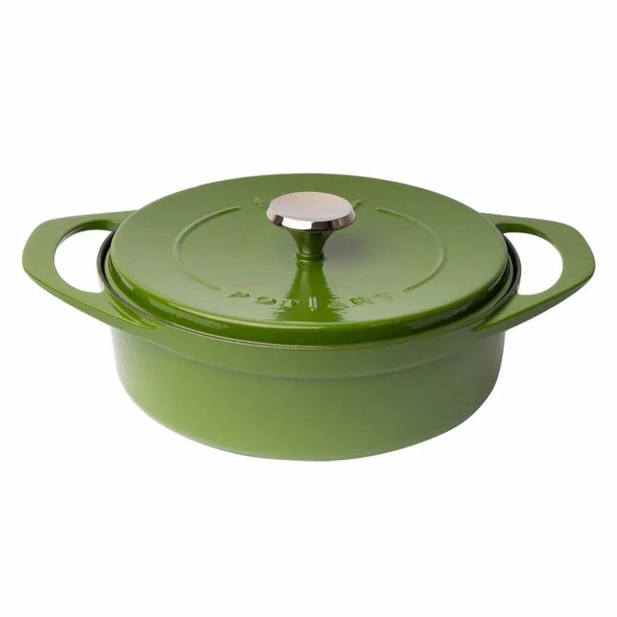 Pots | Pot Art Pot Art Cast Iron Induction Shallow Casserole With Lid, 26Cm, Green