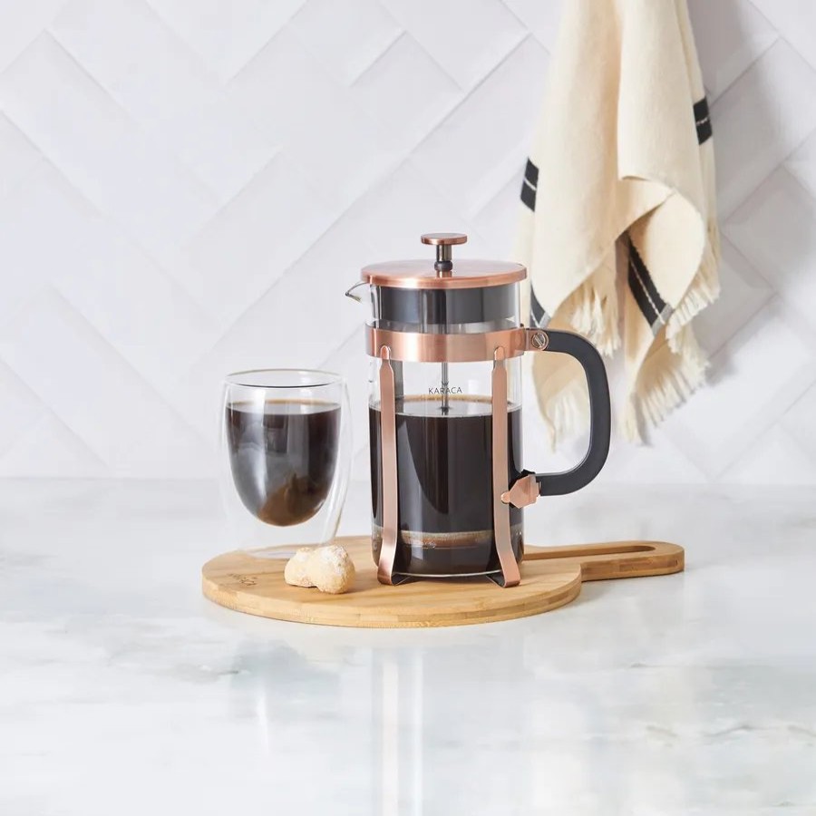 French Press | Karaca Karaca Borosilicate Glass Brushed Copper French Press, 1000Ml, Copper Black