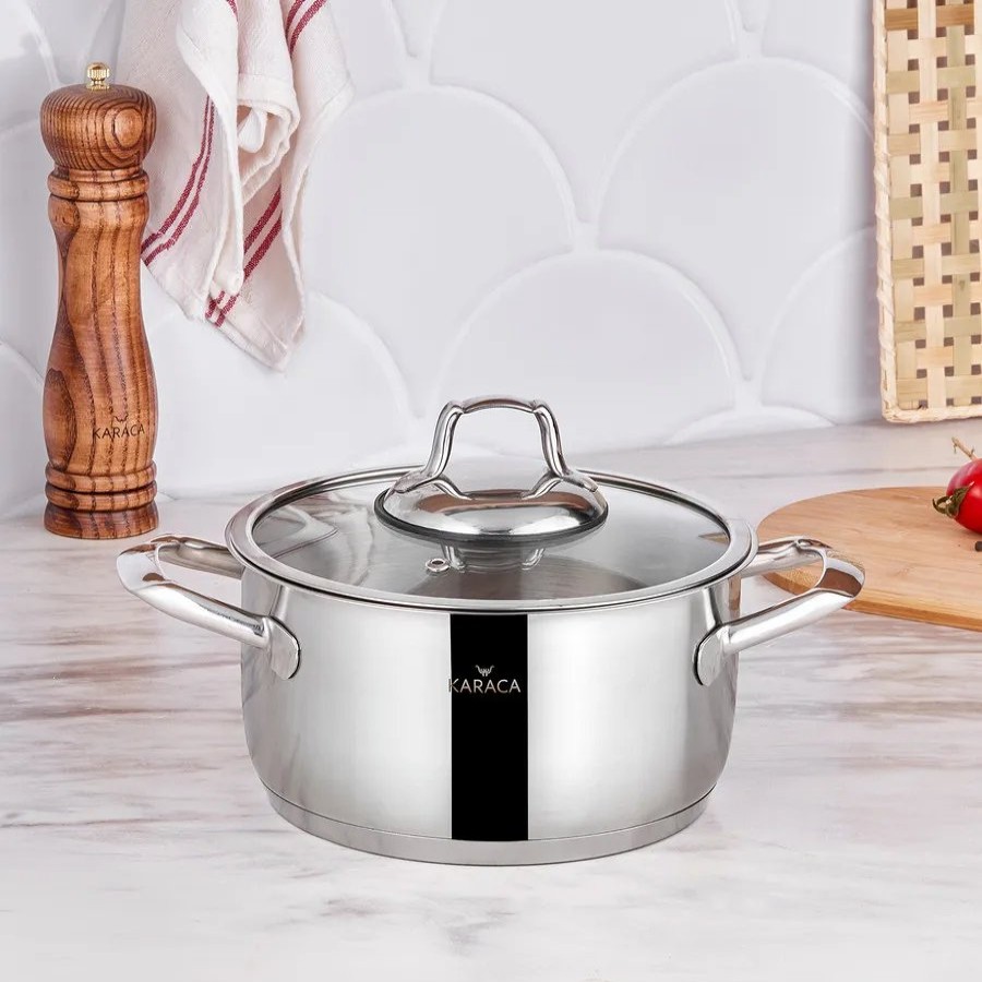 Pots | Karaca Karaca Bianca 304 Stainless Steel Induction Stockpot With Lid, 20Cm, Silver