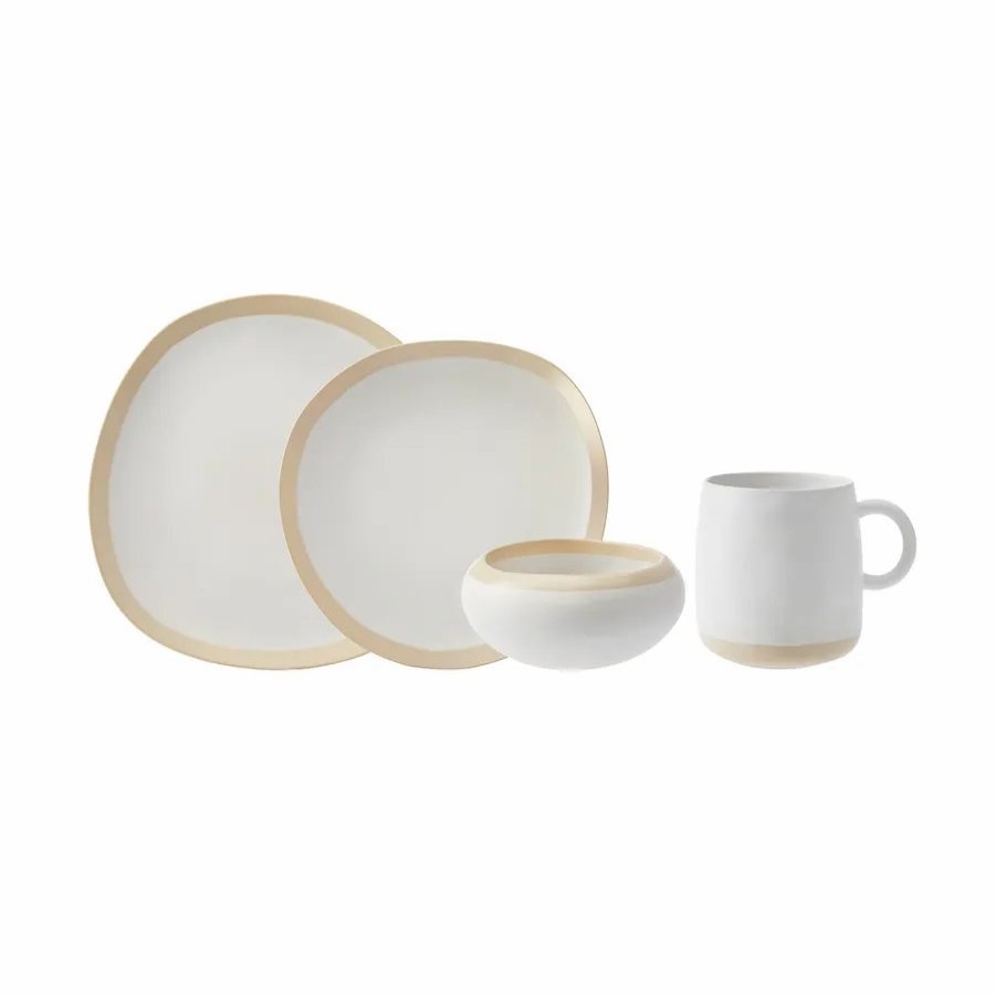 Stoneware Dinner Sets | Karaca Karaca Fika 16-Piece Stoneware Handmade Dinner Set For 4 People, White Multi