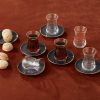 Turkish Tea Sets | Karaca Karaca Retro 12 Piece Glass Turkish Tea Set For 6 People, 50Ml, Anthracite Gold