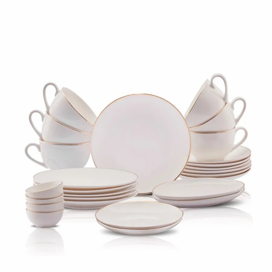 New Bone Breakfast Sets | Karaca Karaca Marcelo 26 Piece New Generation Bone Breakfast Serveware Set For 6 People, White Gold